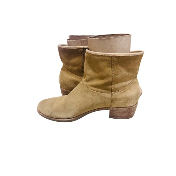 UGG Western Ankle Boots Cowgirl Tan Suede Round Toe Block Heel Casual Shoe Boho - Picture 14 of 15